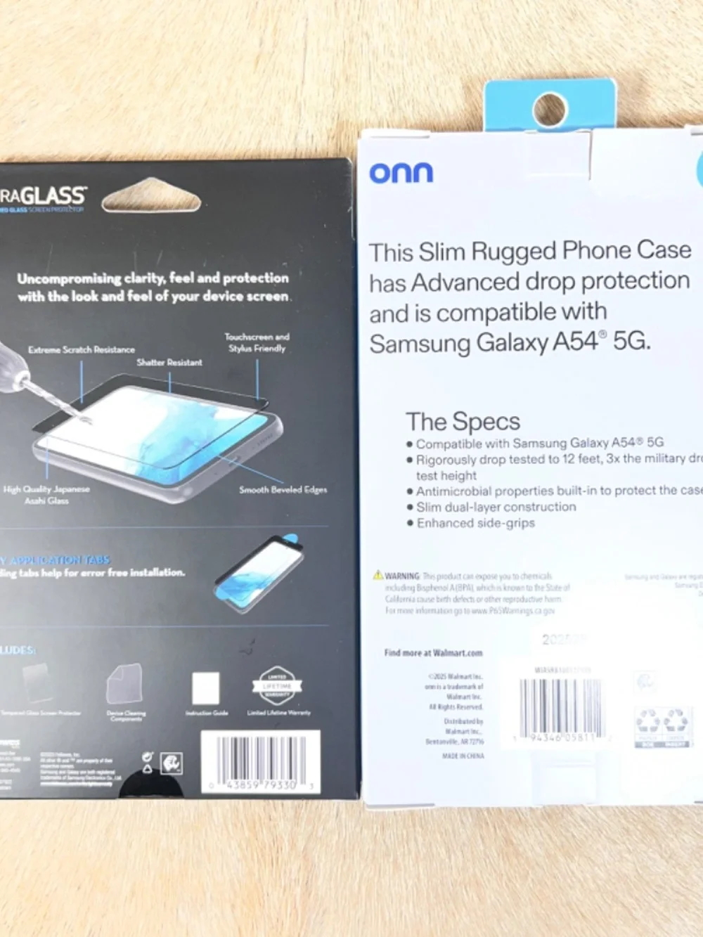 DuraGlass Screen Protector & onn. Rugged Phone Case for Samsung Galaxy A54 5G